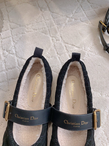Dior Quilted Wool Mary Jane Flats