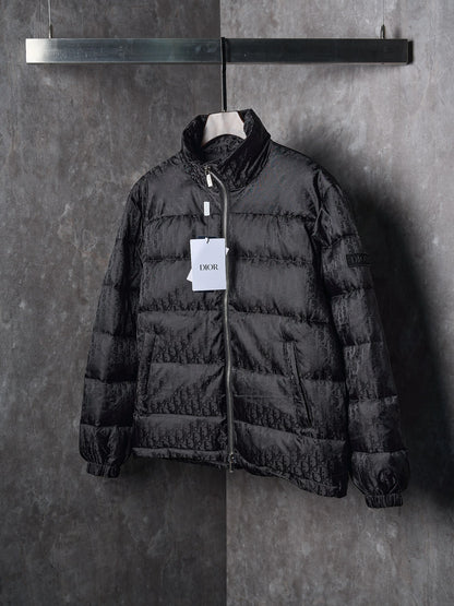 Dior Full Print Jacquard Stand Collar Puffer Jacket
