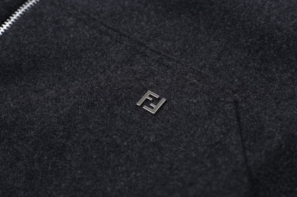 Fendi Hooded Zipper Cashmere Blend Jacket