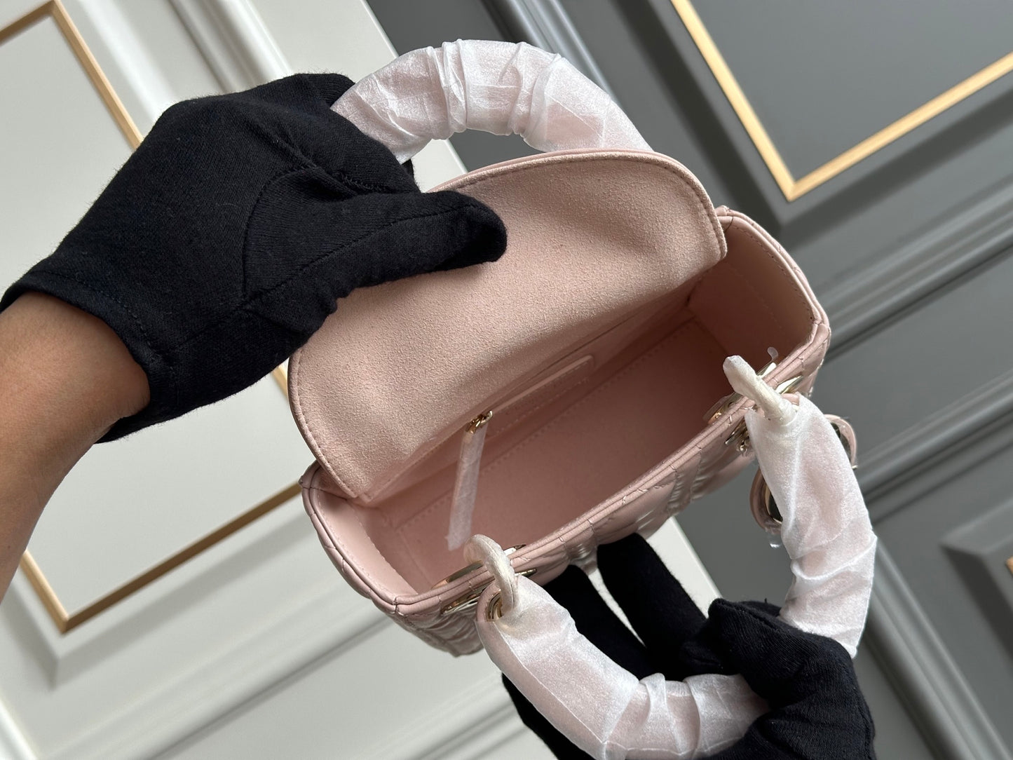 Dior Lady Dior Three-Grid Lambskin Shoulder Bag