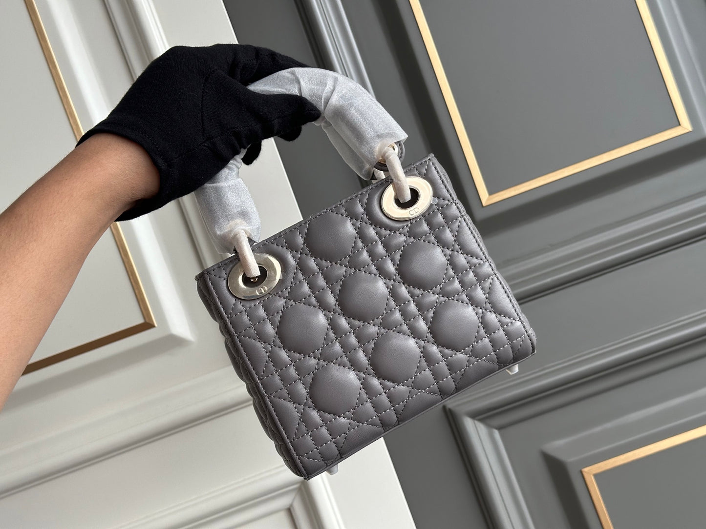 Dior Lady Dior Three-Grid Lambskin Shoulder Bag
