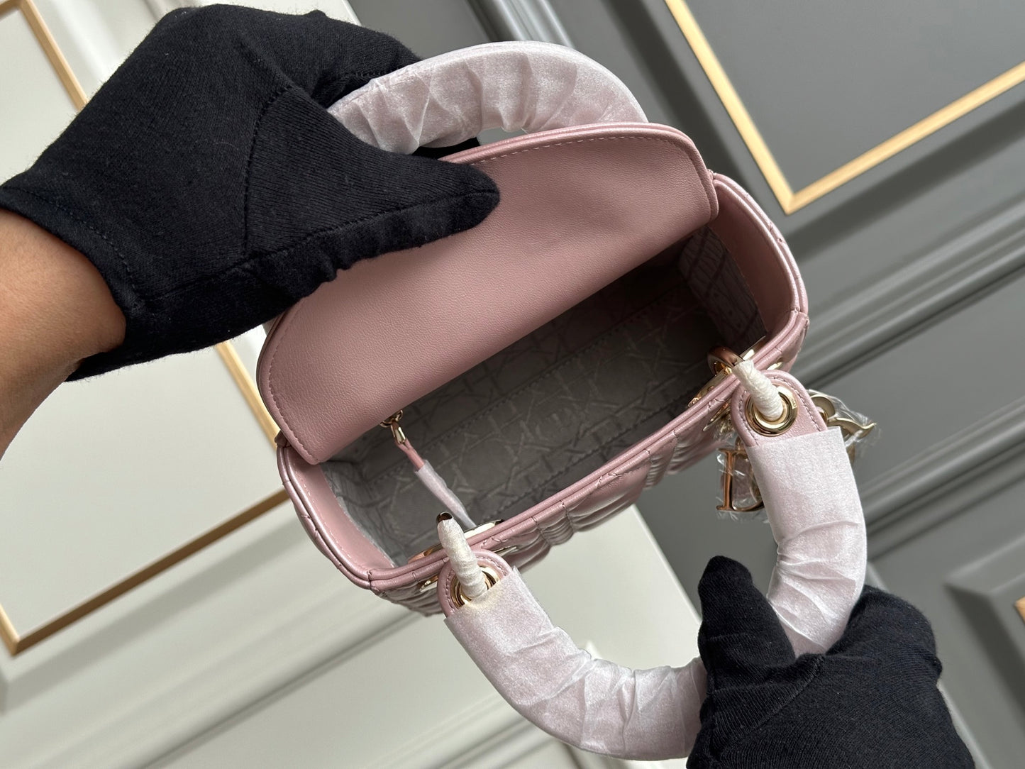 Dior Lady Dior Three-Grid Lambskin Shoulder Bag