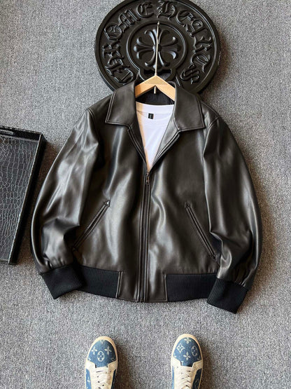 Zegna Padded Sheepskin Collared Leather Jacket