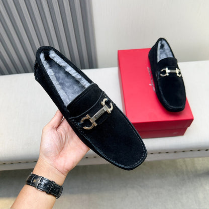 Ferragamo Imported Cowhide Fur-Lined Loafers