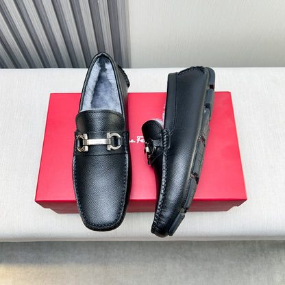 Ferragamo Imported Cowhide Fur-Lined Loafers