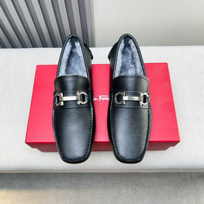 Ferragamo Imported Cowhide Fur-Lined Loafers