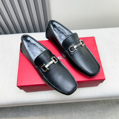 Ferragamo Imported Cowhide Fur-Lined Loafers