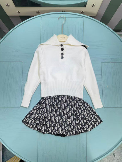Dior Girl's Knitted Jacket and Skirt Set – Kids Collection – 2025SS