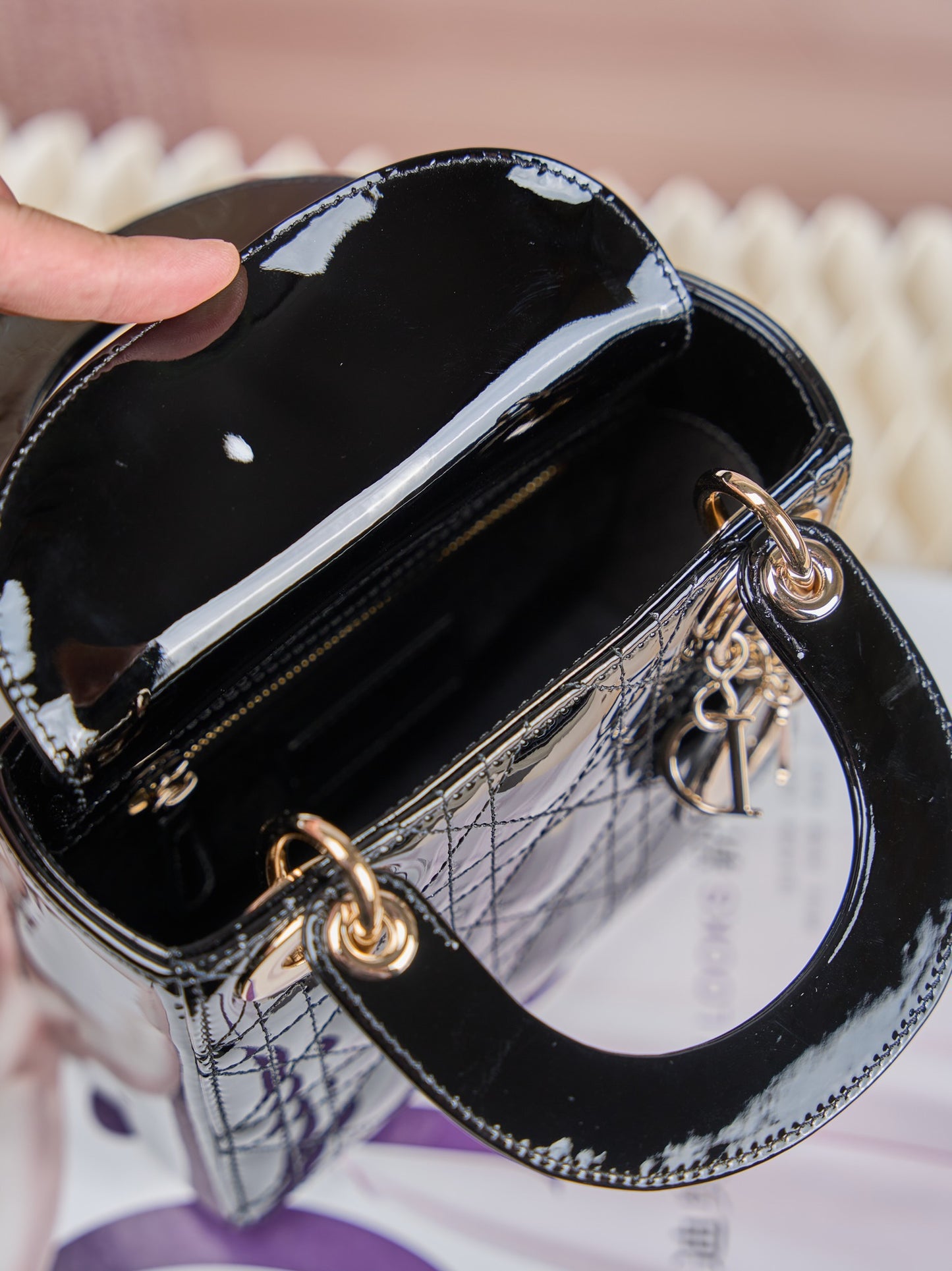 Dior Lady Dior Mini Patent Crossbody Bag