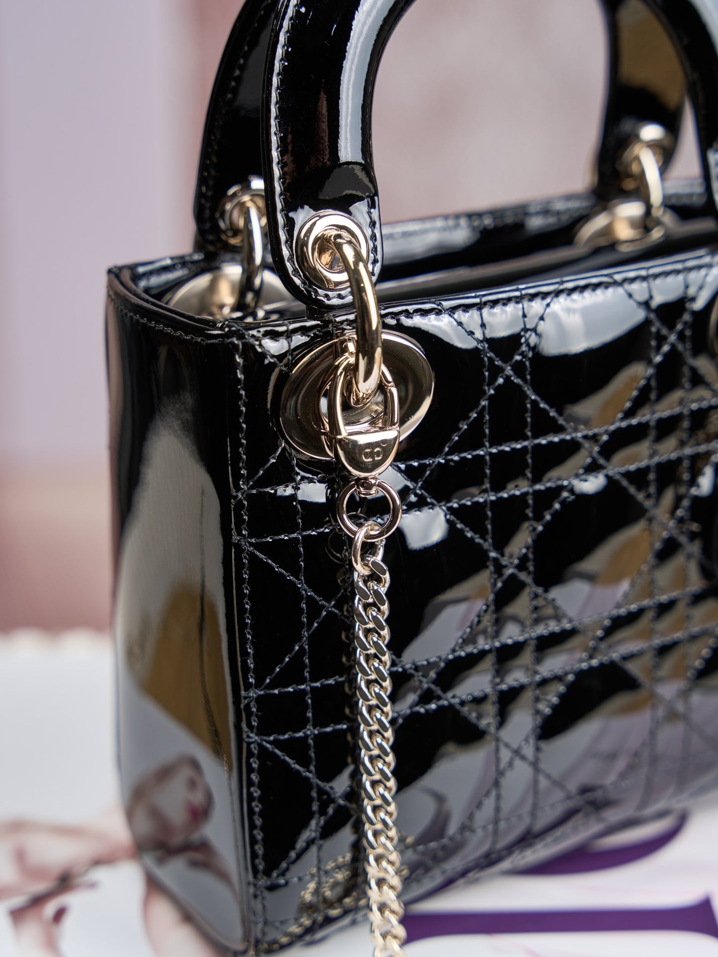 Dior Lady Dior Mini Patent Crossbody Bag