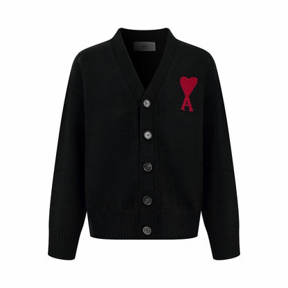Ami Paris Heart Jacquard Merino Cardigan