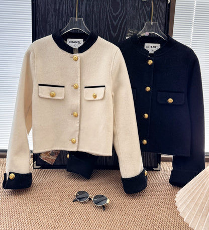Chanel Custom Metal Button Double-Faced Cashmere Jacket