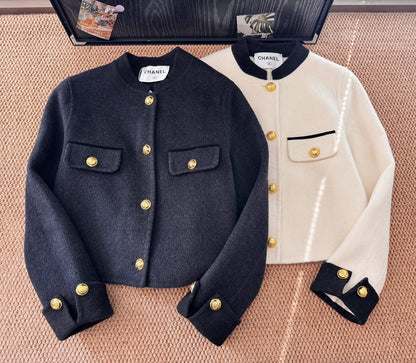 Chanel Custom Metal Button Double-Faced Cashmere Jacket