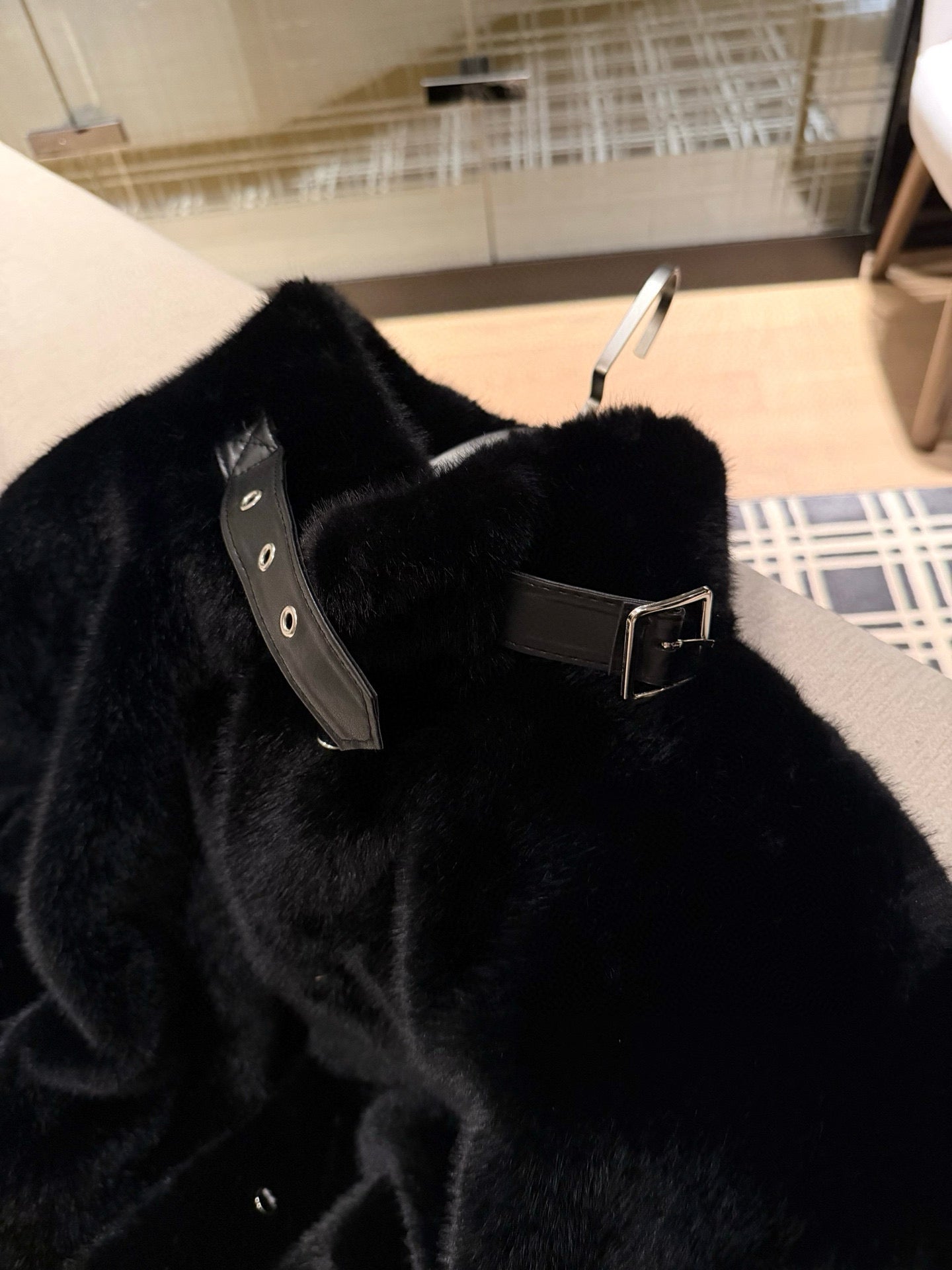 Chanel Faux Fur Coat with Brooch