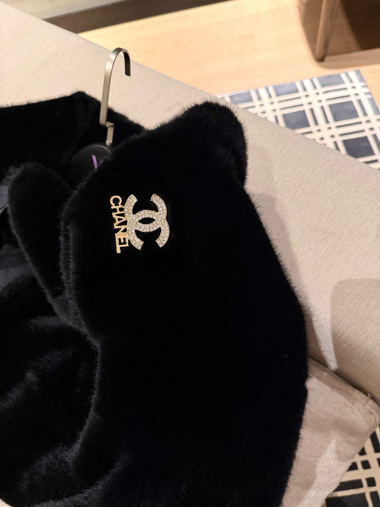 Chanel Faux Fur Coat with Brooch