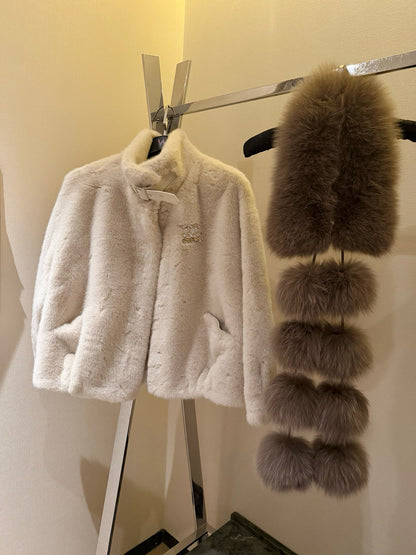 Chanel Faux Fur Coat with Brooch