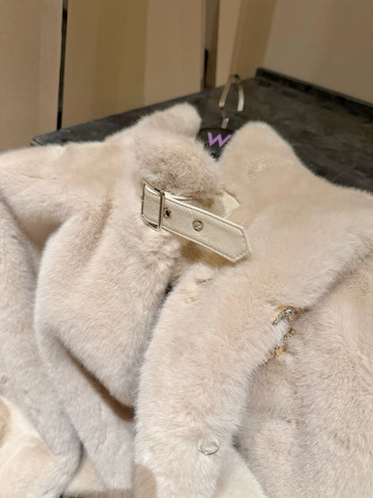 Chanel Faux Fur Coat with Brooch