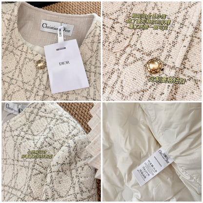 Dior Wealthy Heiress Diamond Quilted Tweed Down Jacket