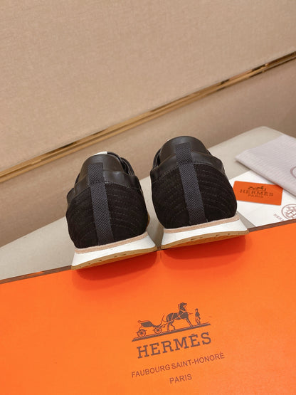 Hermès Suede and Goatskin H Detail Sneakers