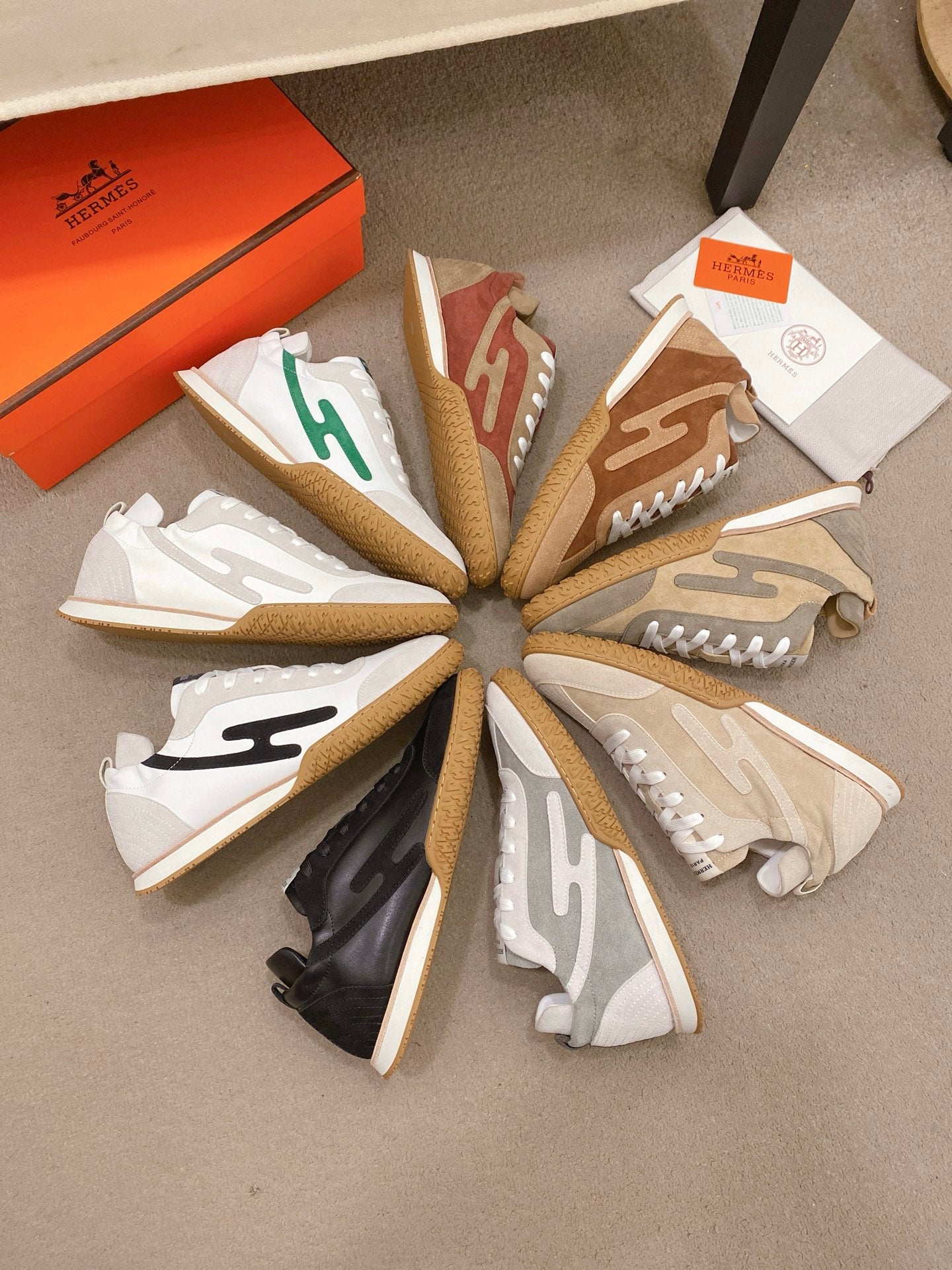 Hermès Suede and Goatskin H Detail Sneakers