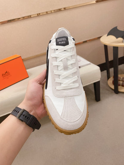 Hermès Suede and Goatskin H Detail Sneakers