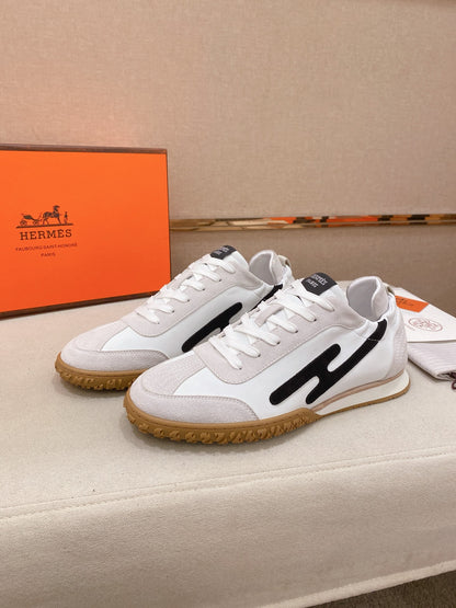 Hermès Suede and Goatskin H Detail Sneakers