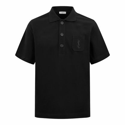Saint Laurent Logo Embroidered Pique Polo Shirt