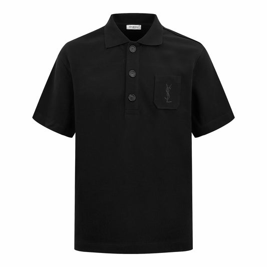 Saint Laurent Logo Embroidered Pique Polo Shirt