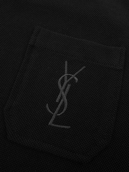 Saint Laurent Logo Embroidered Pique Polo Shirt