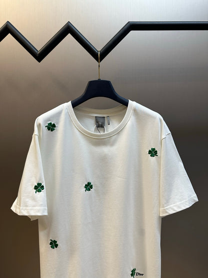 Dior Clover Embroidery Short-Sleeve T-Shirt