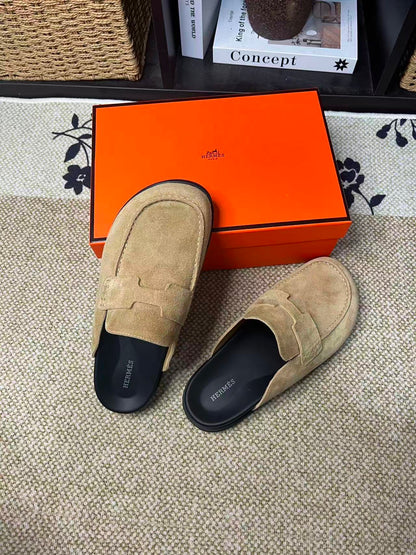 Hermès Suede Calfskin Chunky Mules