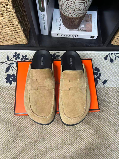 Hermès Suede Calfskin Chunky Mules