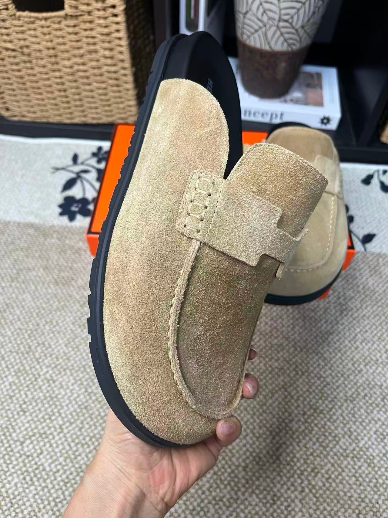 Hermès Suede Calfskin Chunky Mules