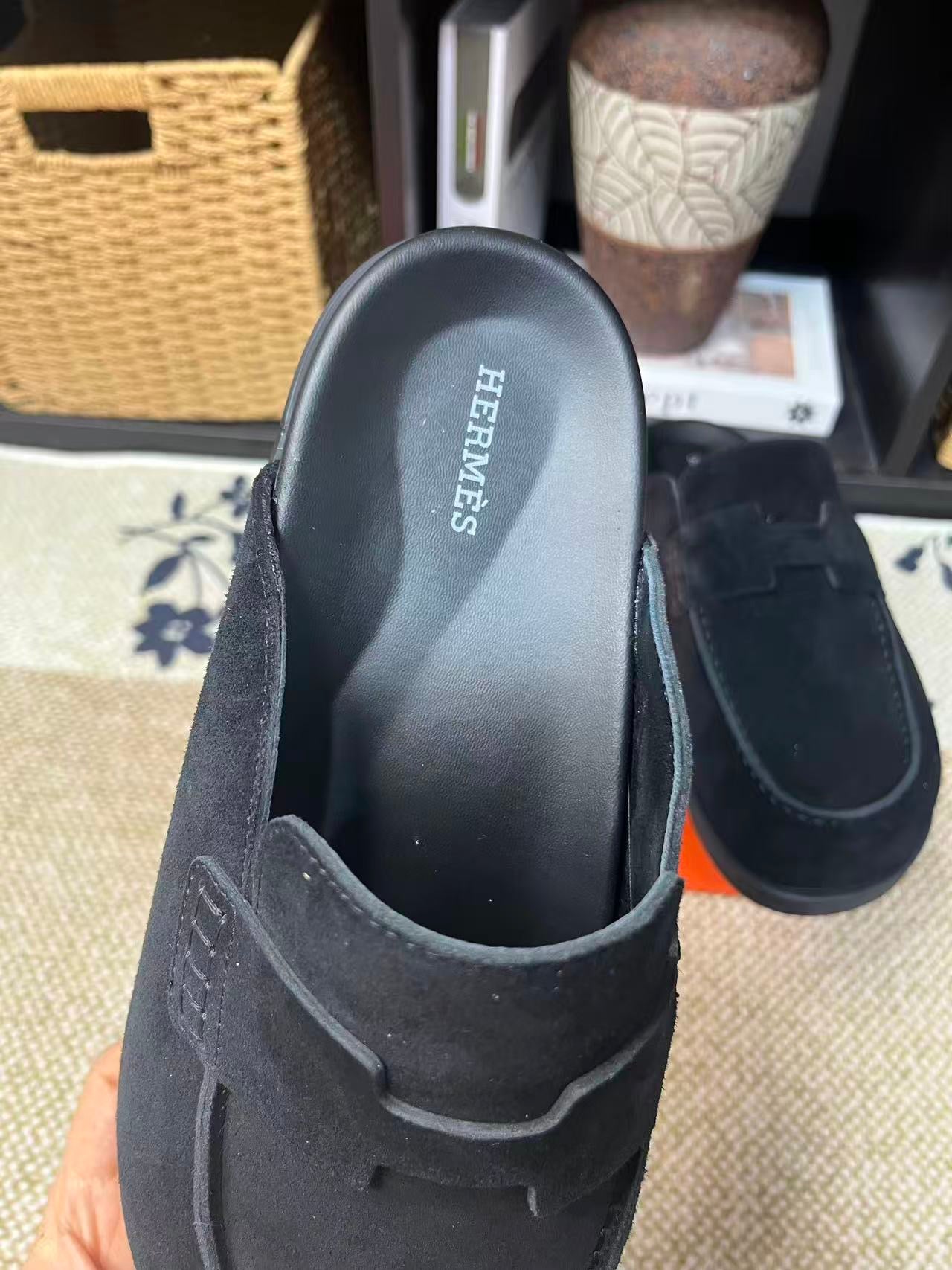 Hermès Suede Calfskin Chunky Mules