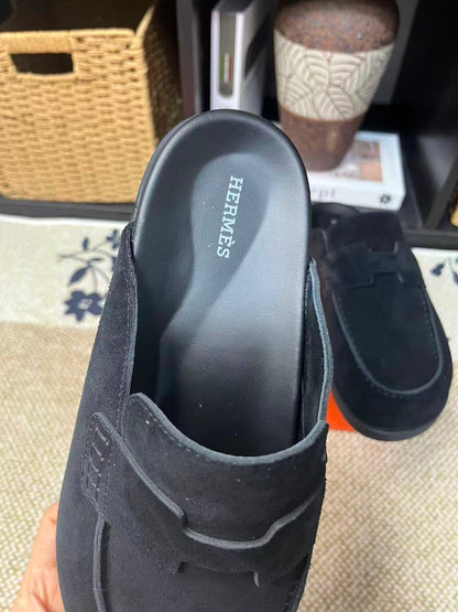 Hermès Suede Calfskin Chunky Mules