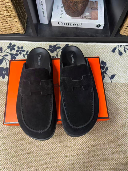 Hermès Suede Calfskin Chunky Mules