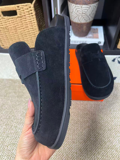 Hermès Suede Calfskin Chunky Mules