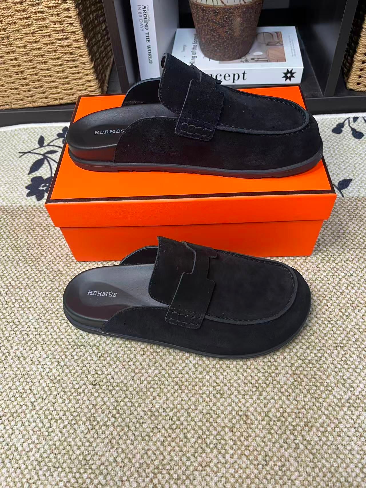 Hermès Suede Calfskin Chunky Mules
