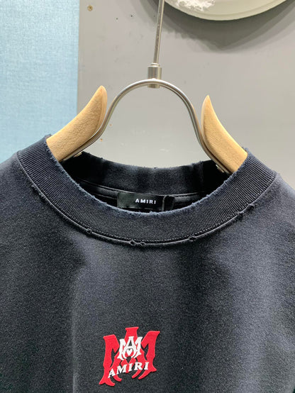 Amiri Washed Distressed Flocked Logo T-Shirt
