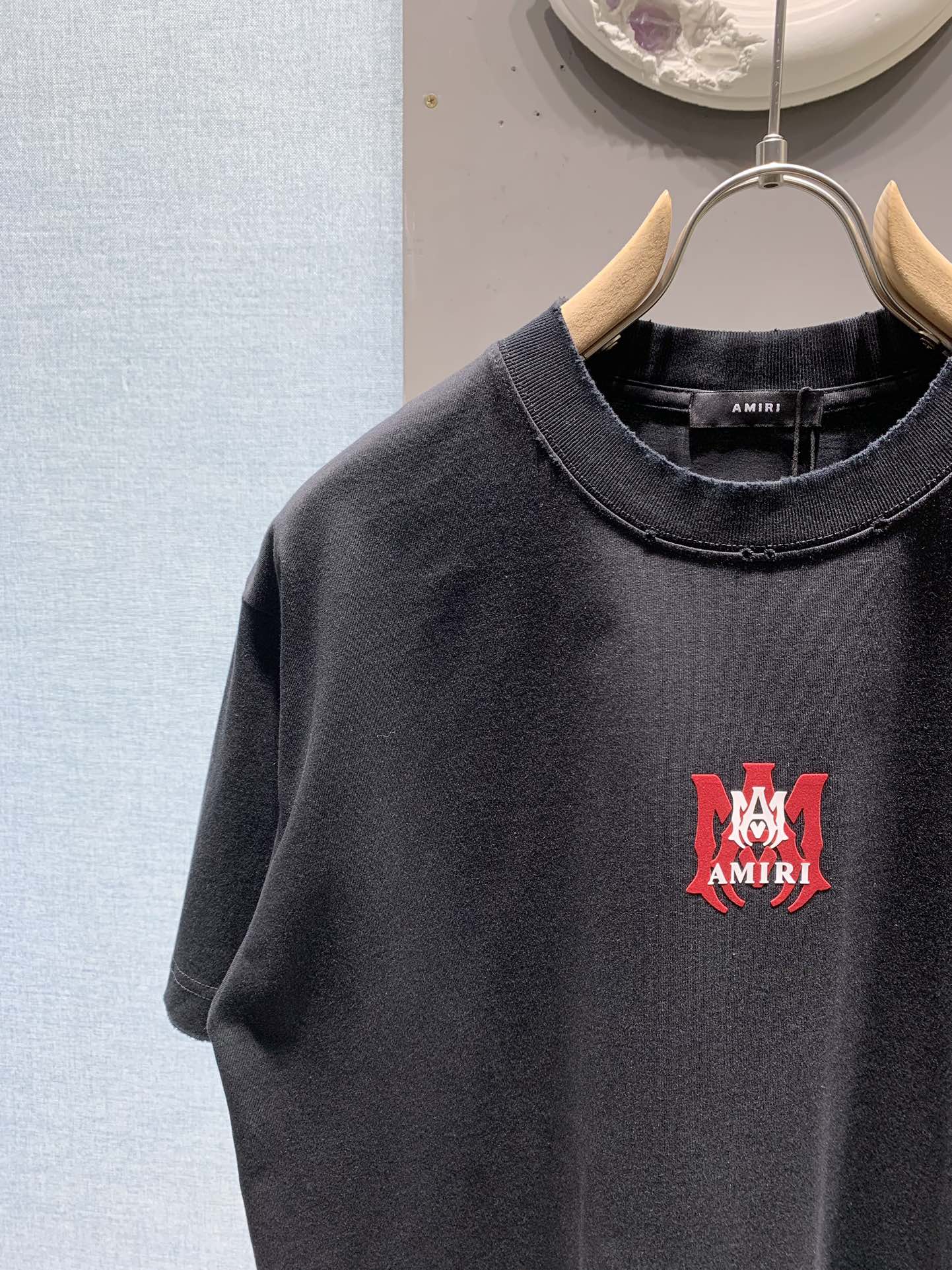 Amiri Washed Distressed Flocked Logo T-Shirt
