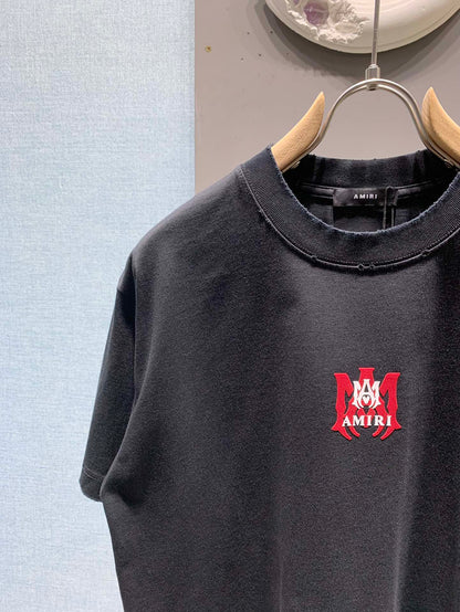 Amiri Washed Distressed Flocked Logo T-Shirt