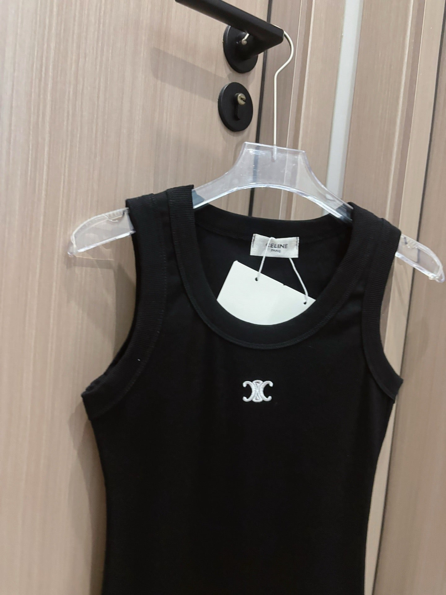 Celine Triomphe Embroidered Ribbed Tank Top