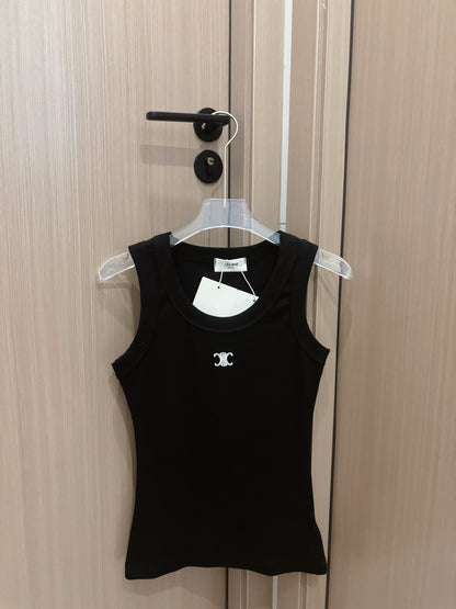 Celine Triomphe Embroidered Ribbed Tank Top