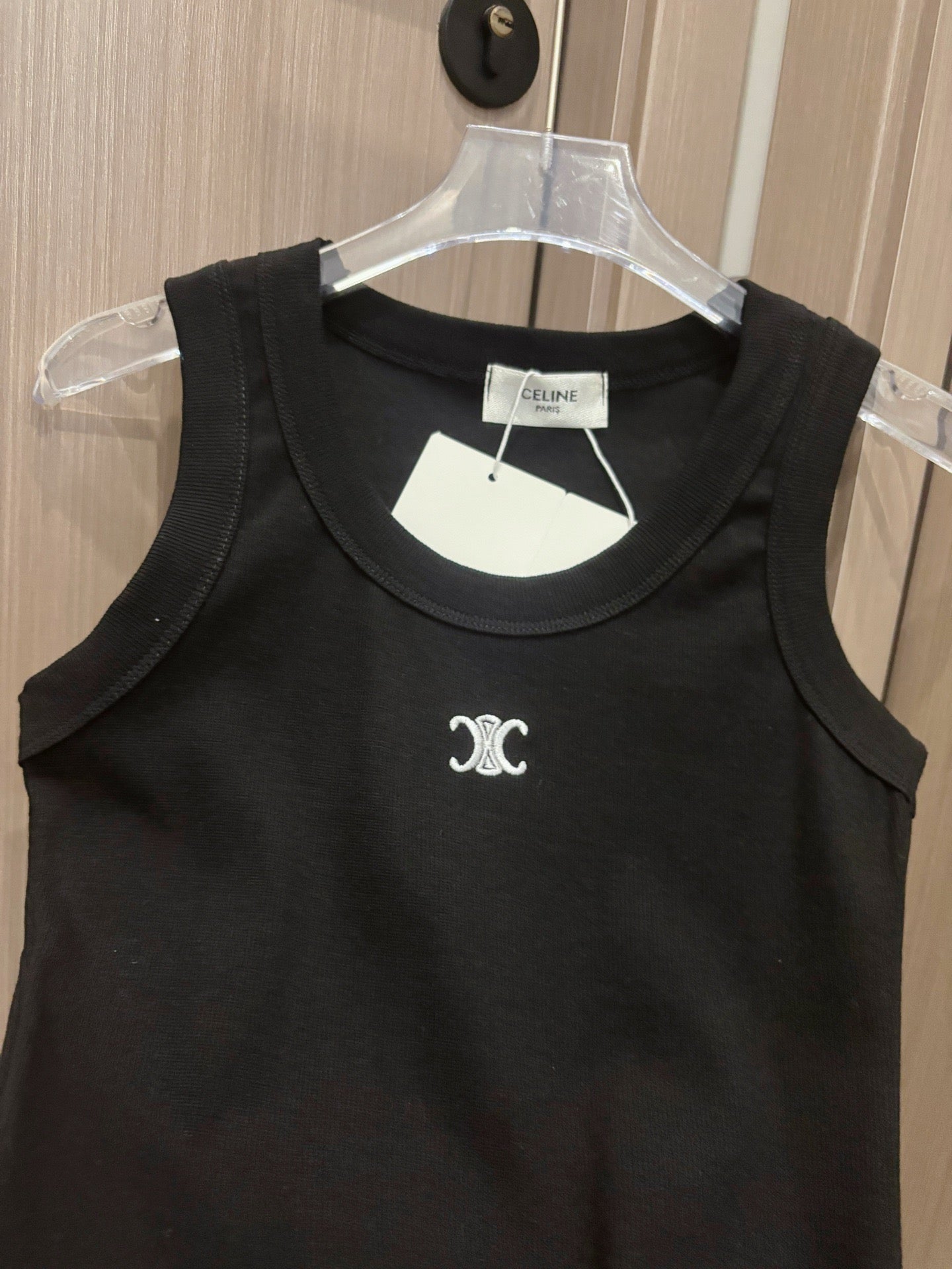 Celine Triomphe Embroidered Ribbed Tank Top