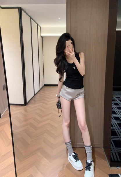 Celine Triomphe Embroidered Ribbed Tank Top