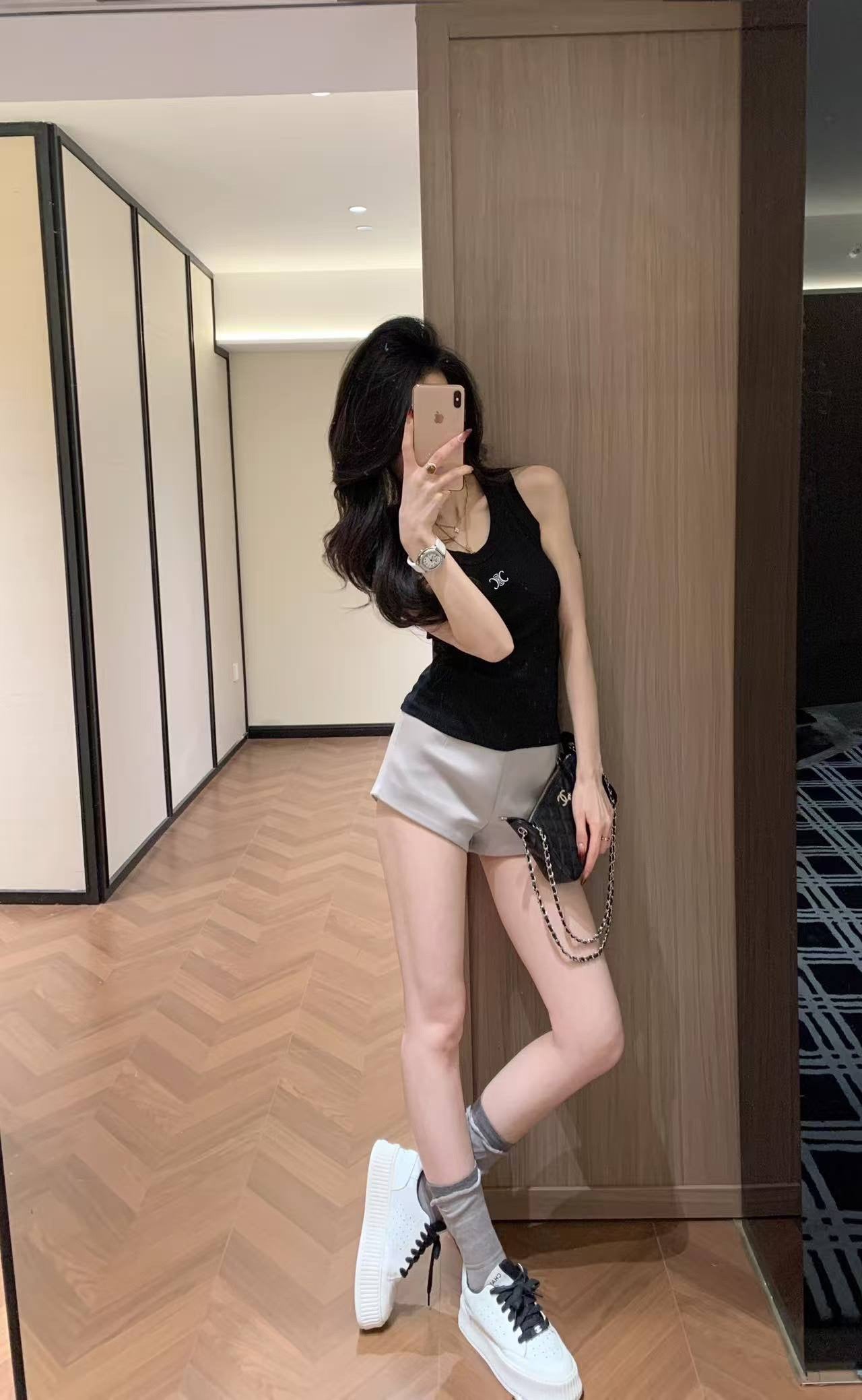 Celine Triomphe Embroidered Ribbed Tank Top