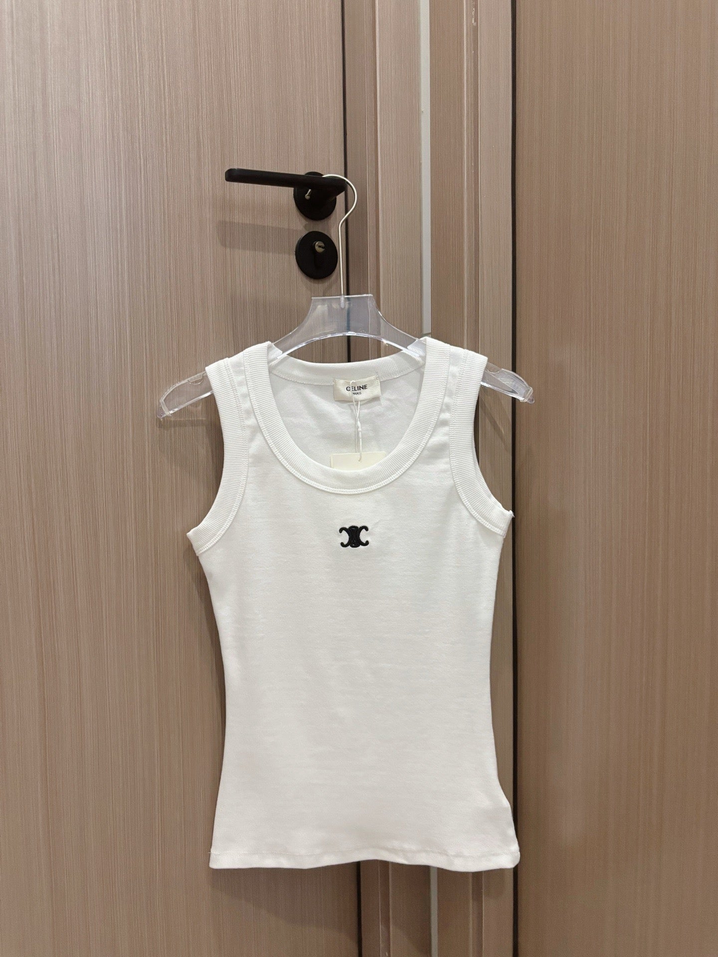 Celine Triomphe Embroidered Ribbed Tank Top