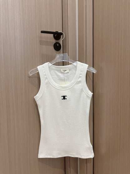 Celine Triomphe Embroidered Ribbed Tank Top