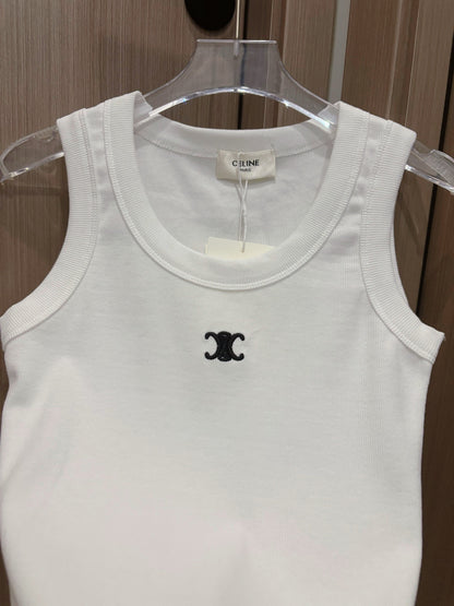 Celine Triomphe Embroidered Ribbed Tank Top