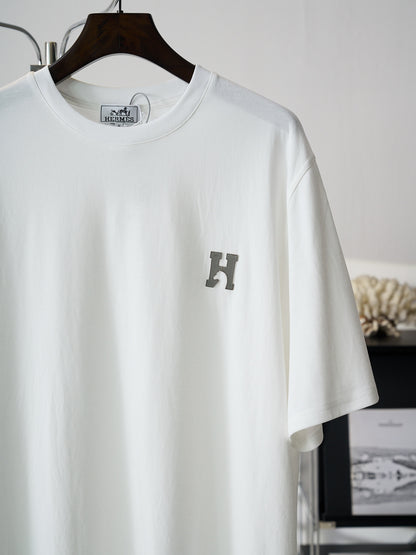 Hermès Leather Patch Cotton Crewneck T-Shirt